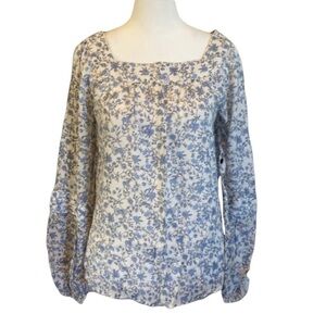 LC Lauren Conrad long sleeve square neck blouse. Size XS. White/ blue.